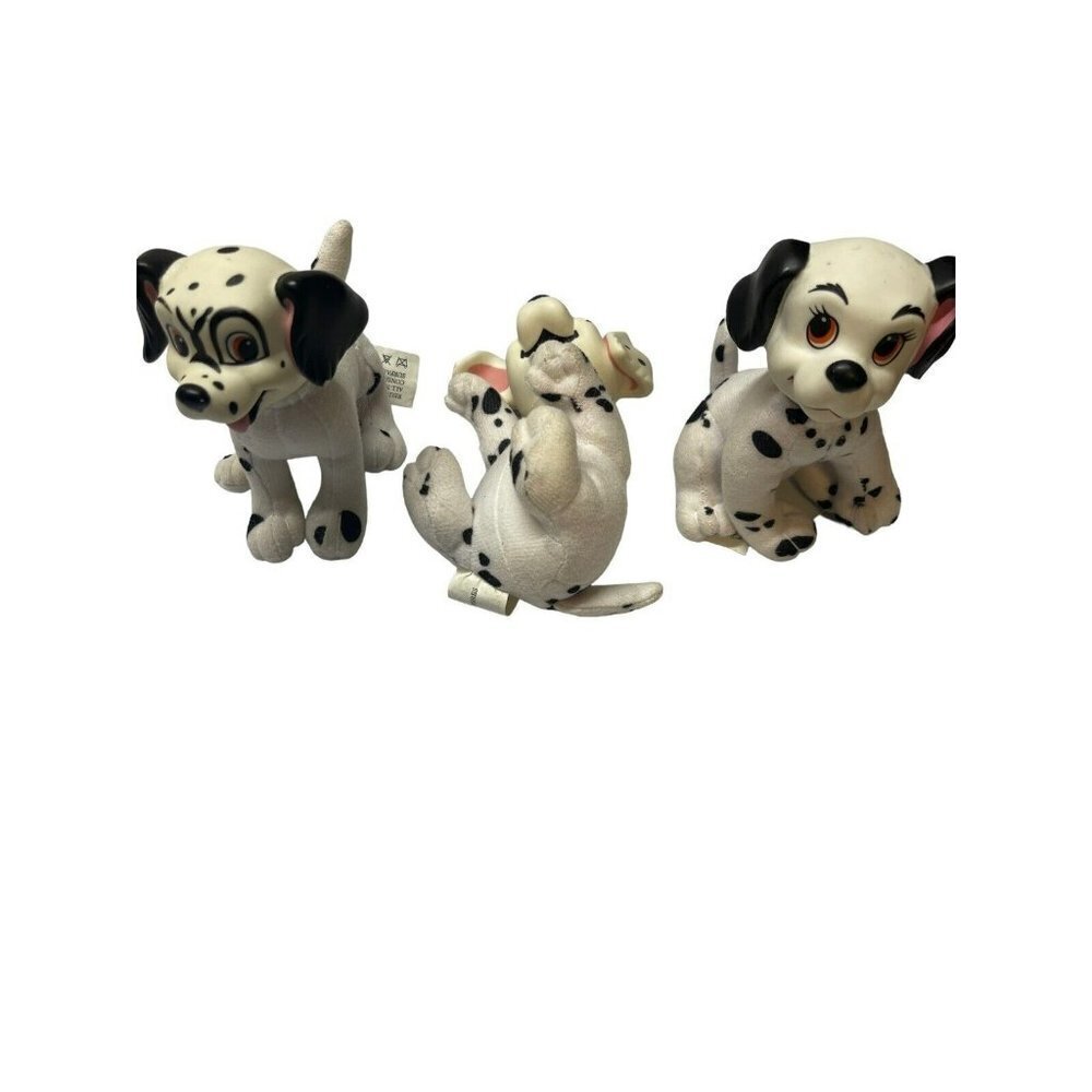 Vtg  Lot 3 Disney's 101 Dalmations 1990s Toys Plastic Head Plush Body  W/ Collar
